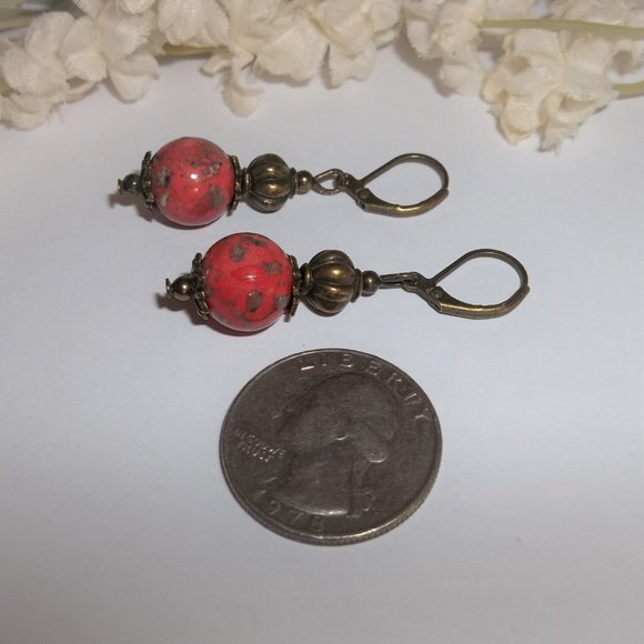 Earrings, Coral Earrings, Bronze Earrings, Earrings, Boho Earring, Earring, 7824 - Picture 5 of 8
